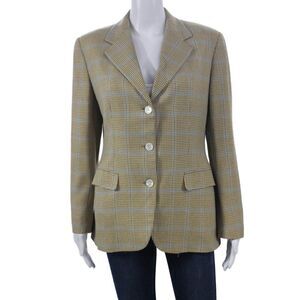 Belvest Womens Plaid Wool Blazer Button Closure Multicolor Fall Size 44